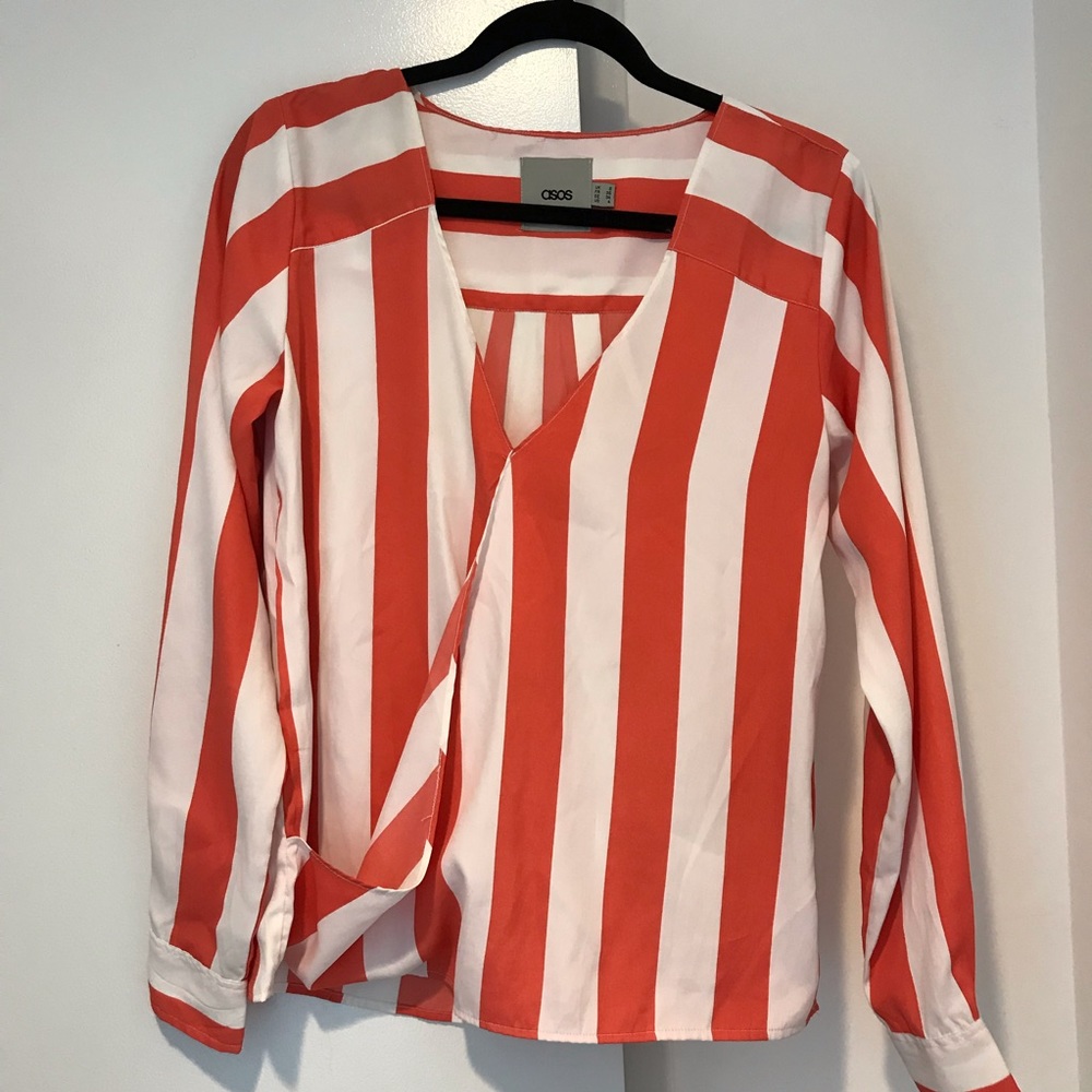 ASOS Wide Striped V-Neck Coral Blouse